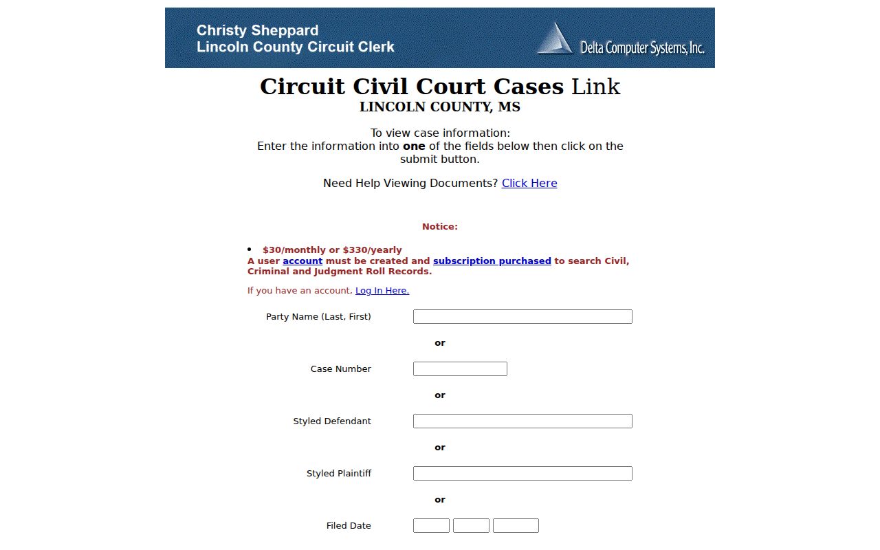 Lincoln County case search Delta case search screen
