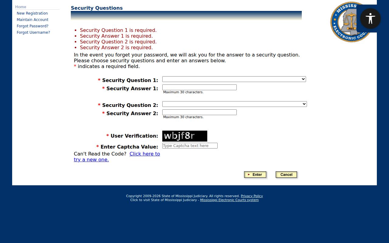Lincoln County civil docket PAMEC security questions screen
