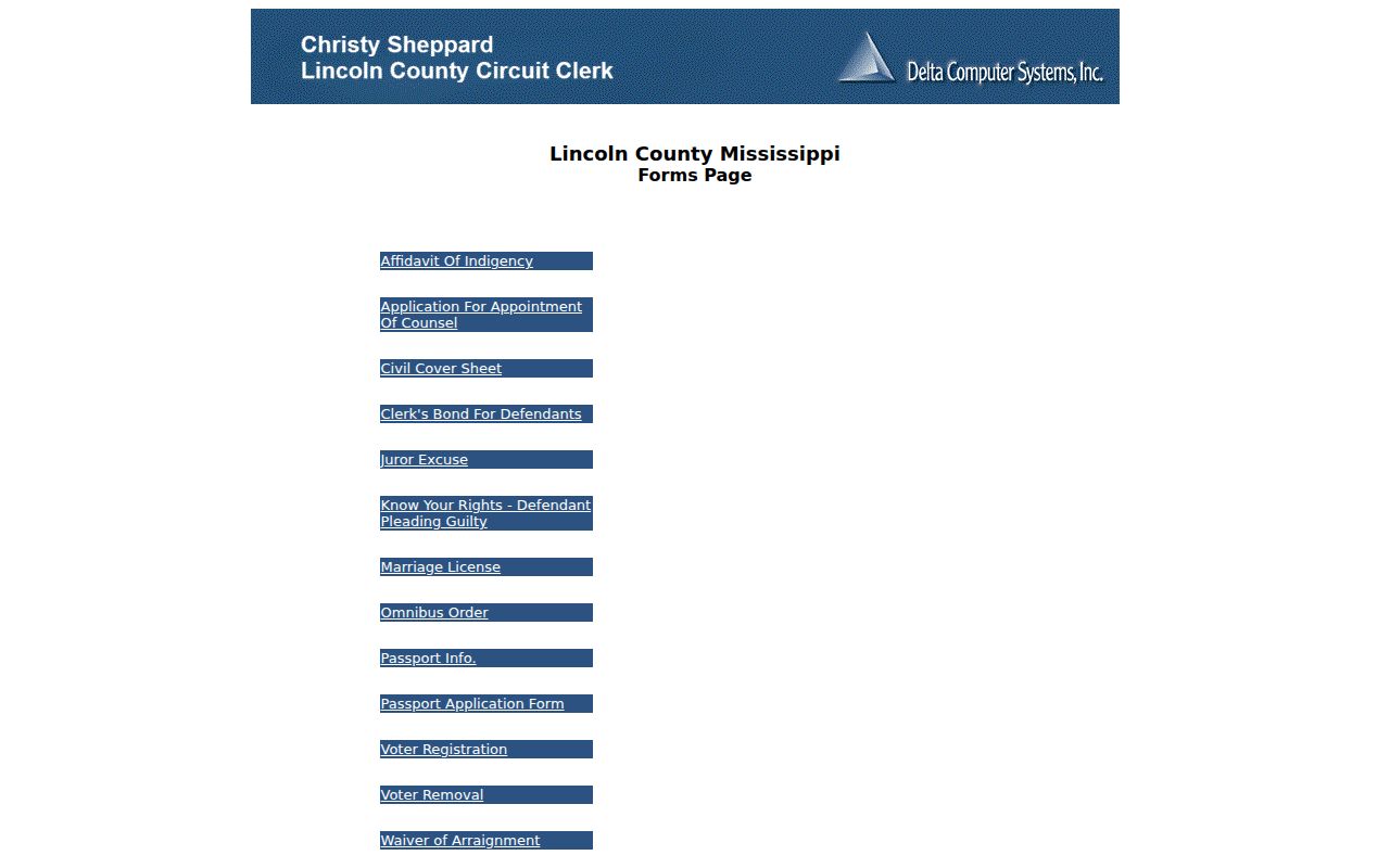 Lincoln County court records Circuit Clerk online forms