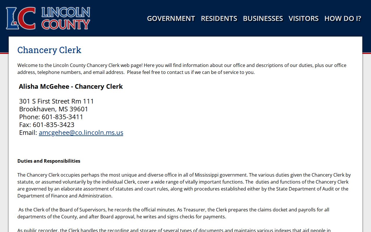Lincoln County court docket Chancery Clerk record access page