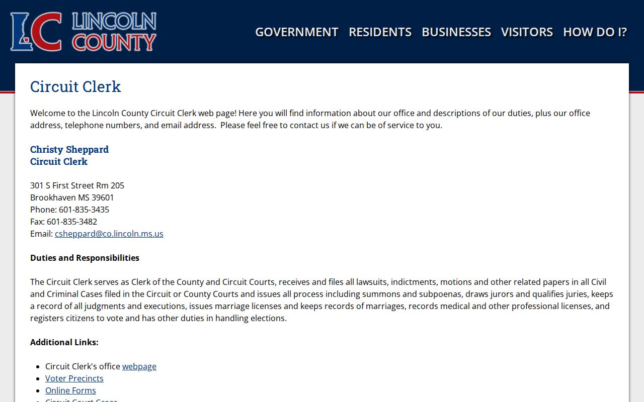 Lincoln County court docket Circuit Clerk records page