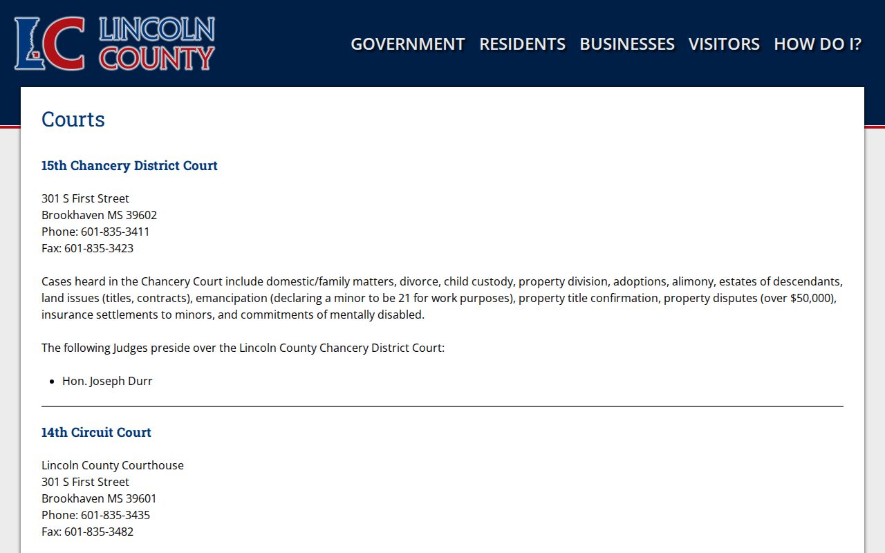 Lincoln County court docket court office information